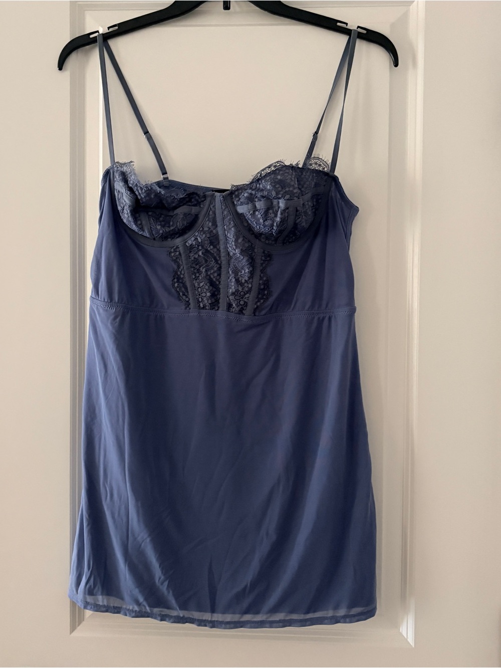 Urban Outfitters Lace-Trim Chemise Slip in Slate Blue